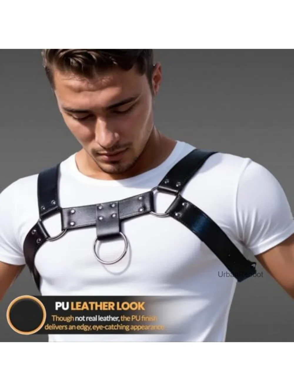 Mens PU Leather Chest Harness Adjustable Shoulder Belt Fashion Styling Harness